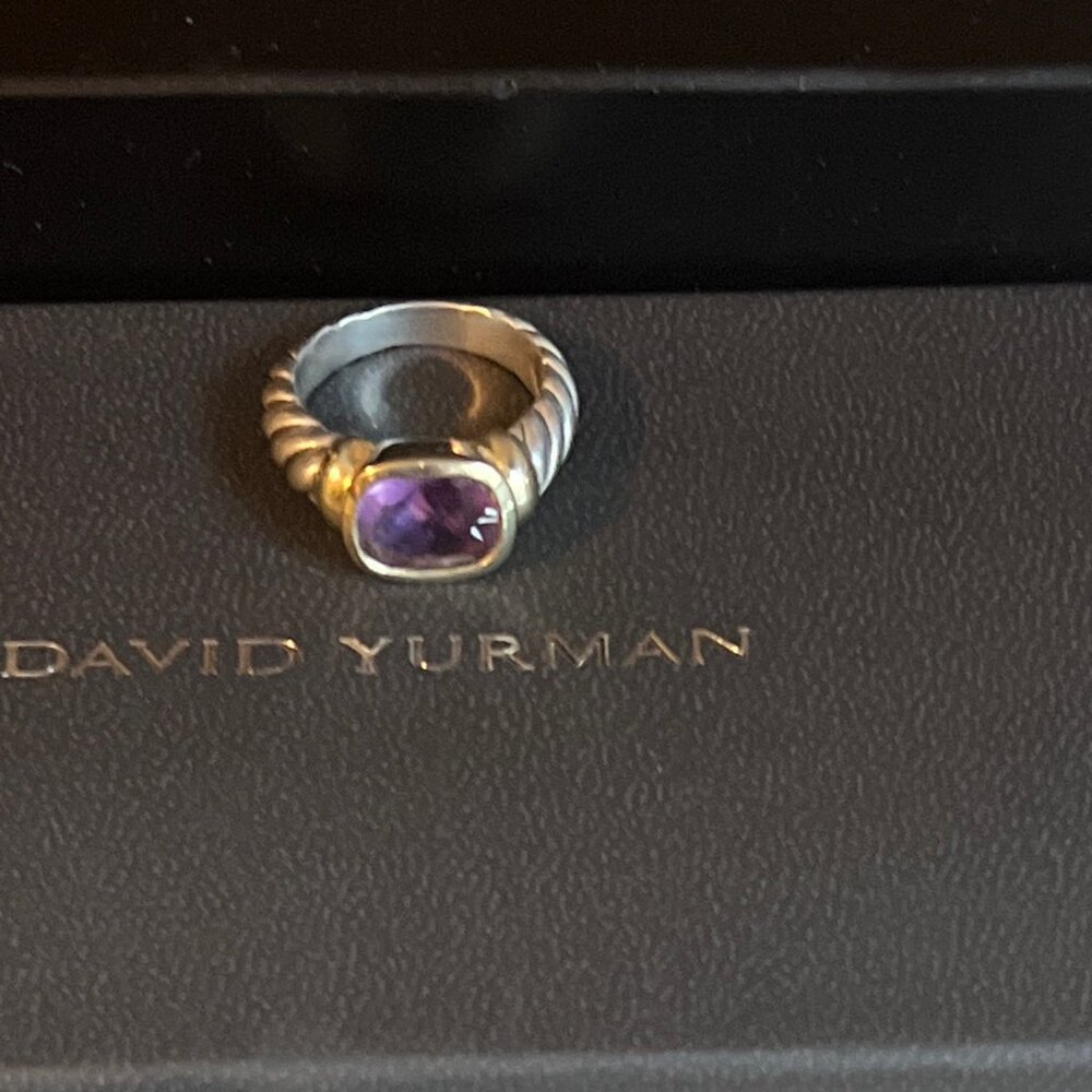 David Yurman 14K Gold & Sterling Silver Amethyst Noblesse Cable Ring Sz 6.25